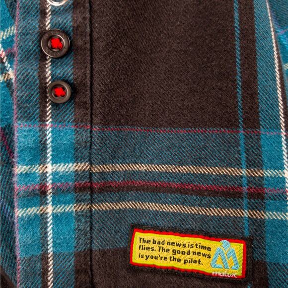 Snap Flannel Shirt Matix Mike Mo Collab Men’s Large Blue Black Plaid Skatewear - Picture 7 of 12